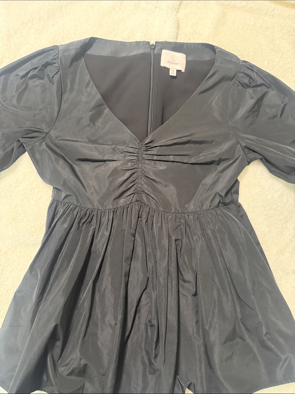 cinq a sept Black V-Neck Ruched Peplum Blouse
